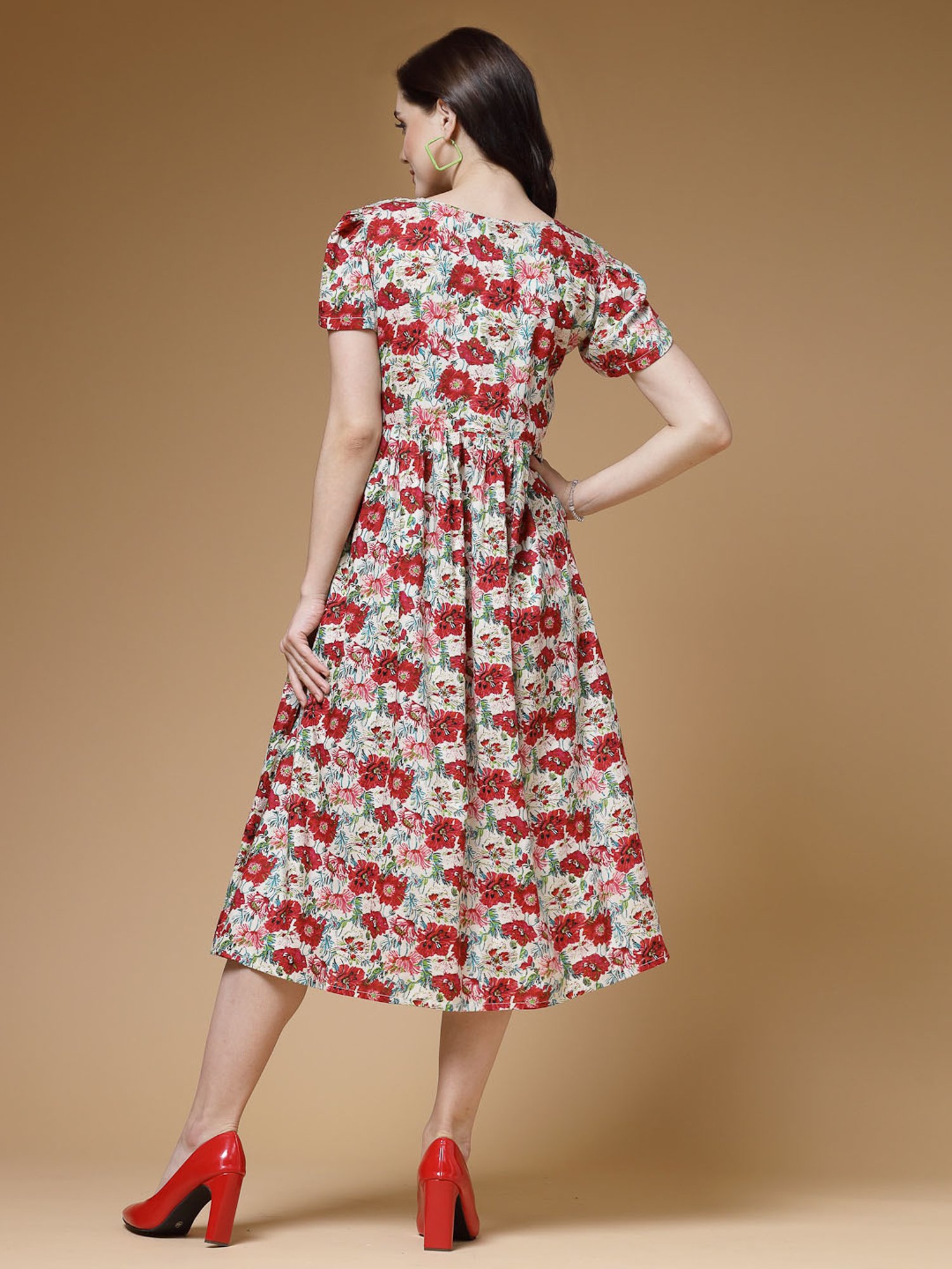 Indibelle Red Floral Ethnic Dress