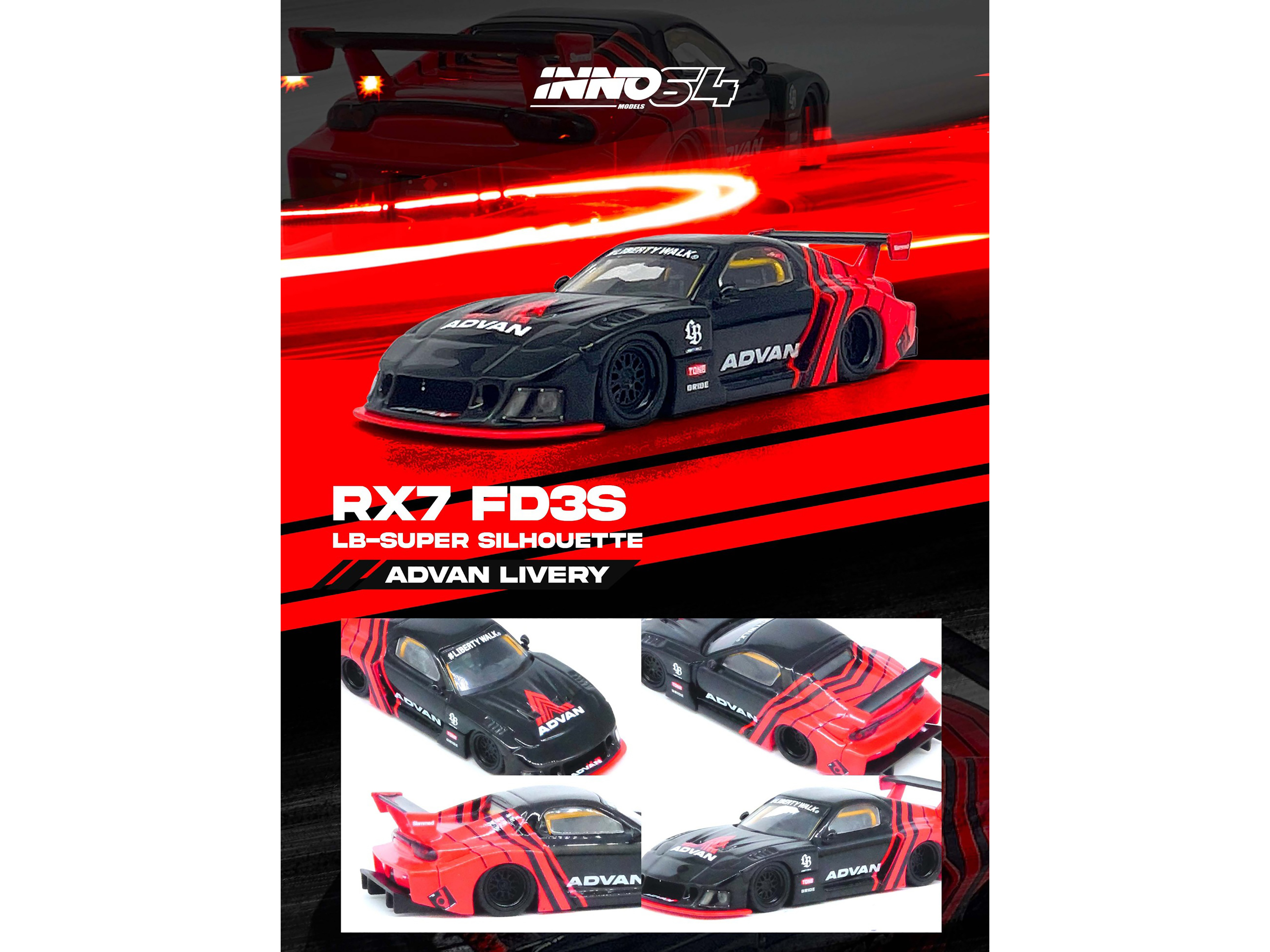 Mazda RX7 (FD3S) LB-Super-Silhouette RHD (Right Hand Drive) #55 Green and Orange with Graphics "Tokyo Auto Salon 2024 - Malaysia Diecast Expo 2024" 1/64 Diecast Model Car by Inno Models