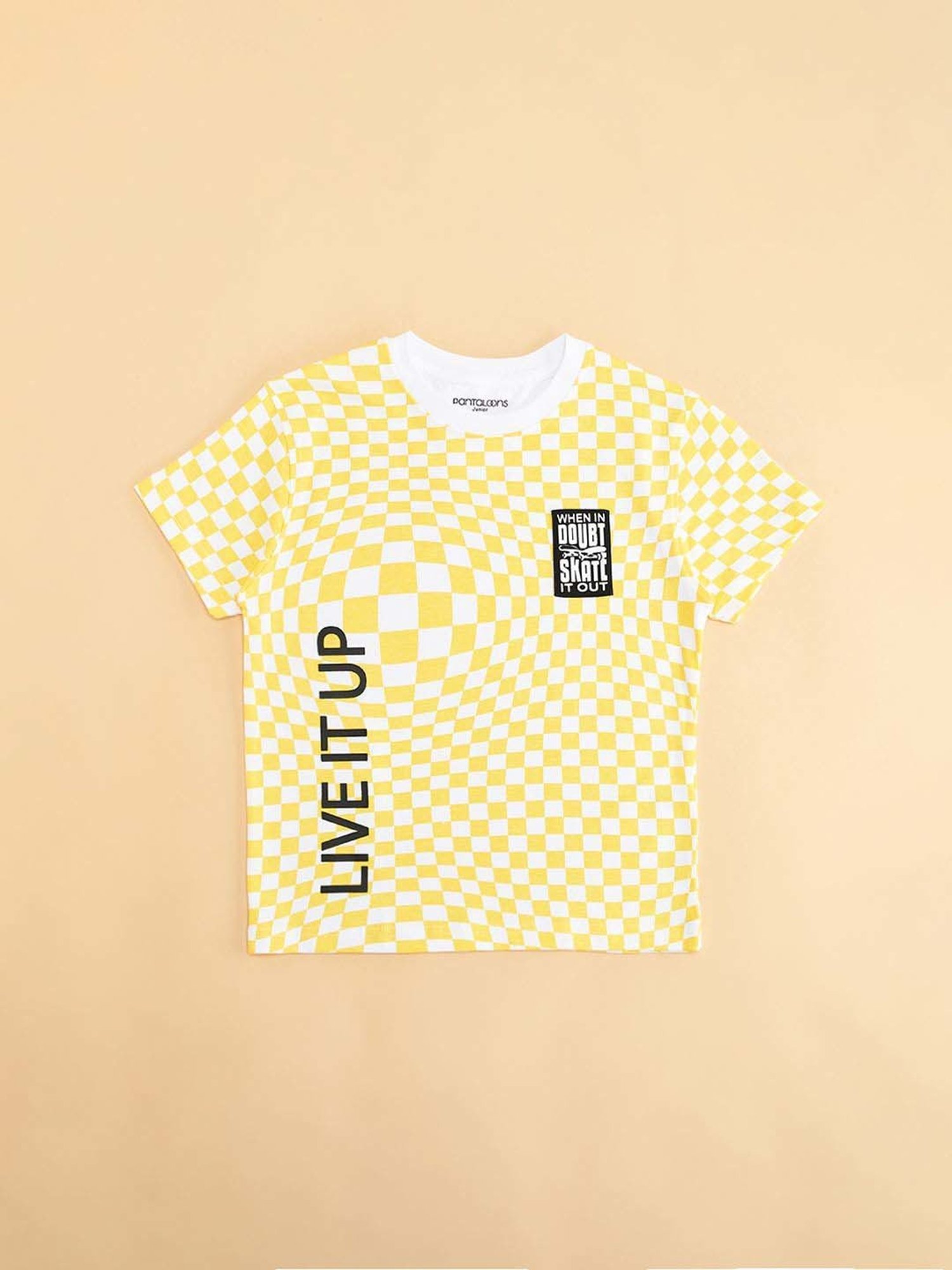 Pantaloons Junior Yellow & White Cotton Printed T-Shirt