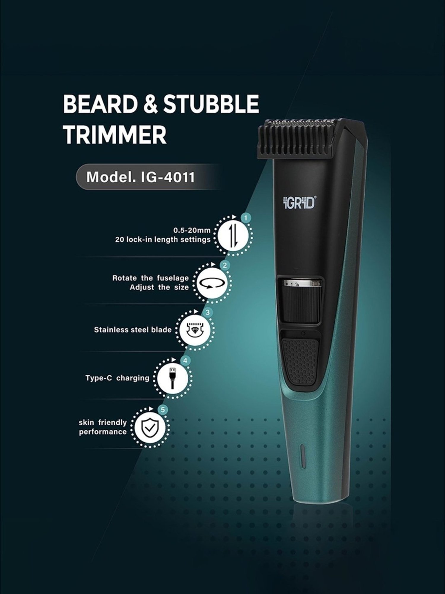 iGRiD IG4011 Beard & Hair Trimmer for Men with 600 mAh Rechargeable Battery & 90 Min Runtime