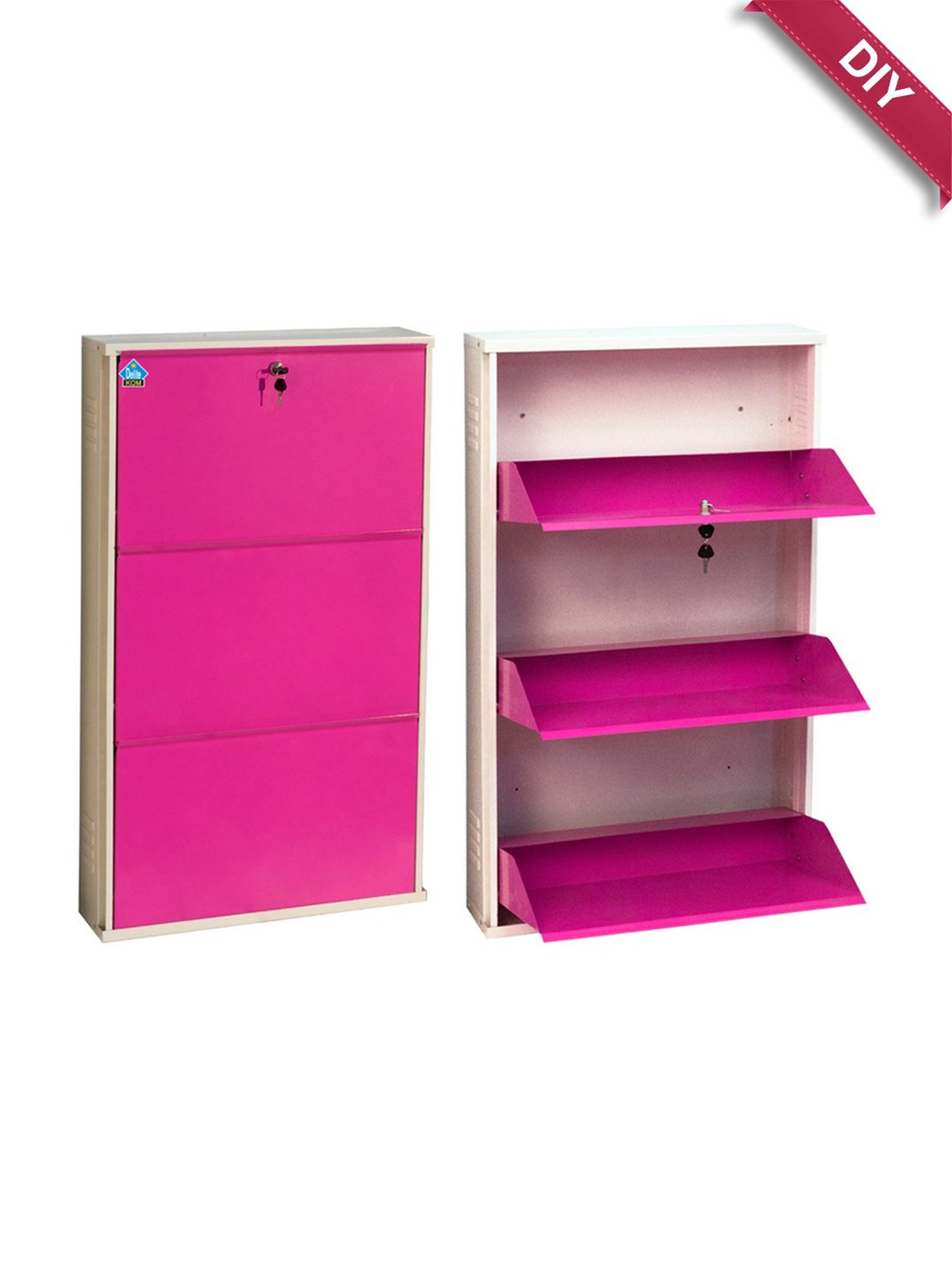 Delite Kom Metal Shoe Rack - 24" 3 Shelf, Ivory Pink, PowderCoat, Wall Mount, DIY