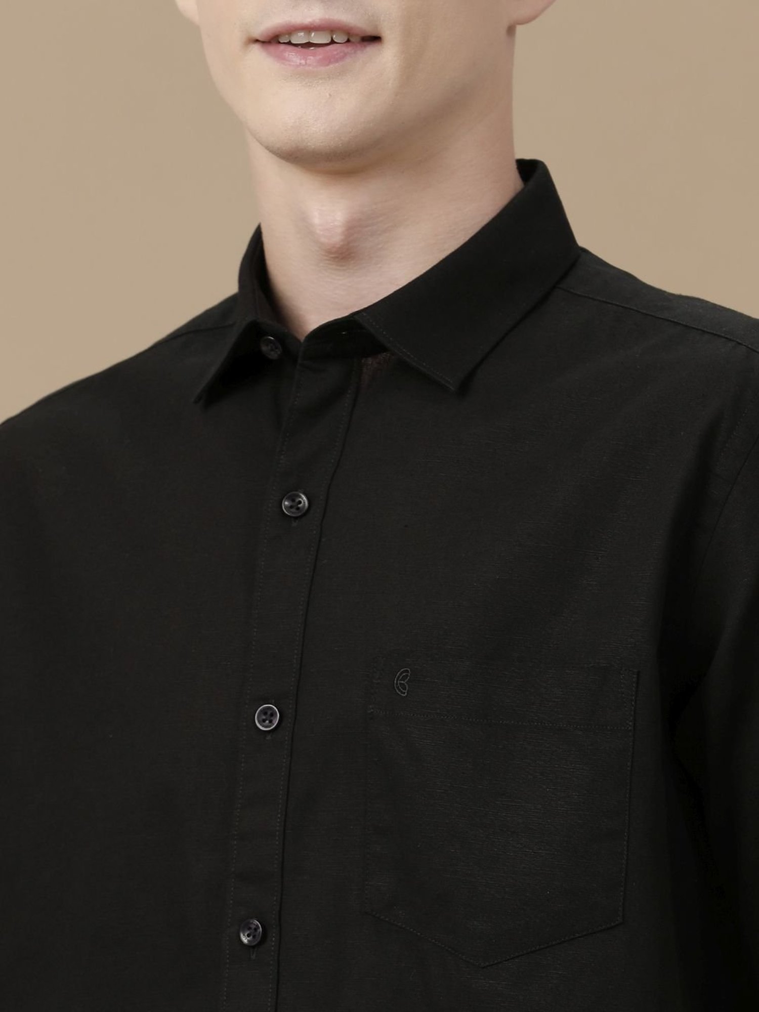 Cavallo By Linen Club Black Linen Contemporary Fit Shirt