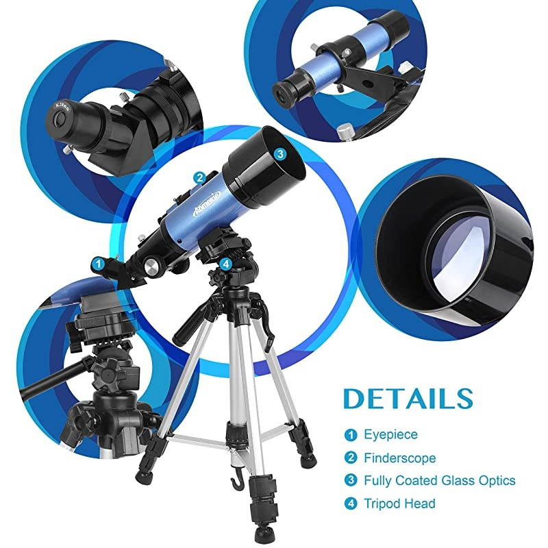 Telescope for Adults Kids Astronomy Beginners 70mm Refractor Telescopes with Adjustable Tripod 10X Phone Adapter 3X Barlow and Backpack