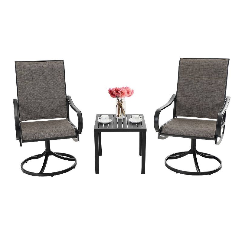 3pc Patio Dining Set with Small Square Table & 360 Swivel Padded Arm Chairs - Captiva Designs