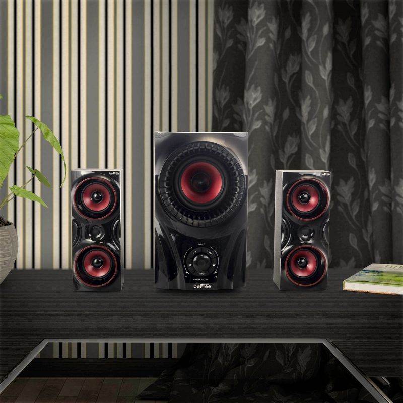 beFree Sound 2.1 Channel Bluetooth Surround Sound Speaker System in Red