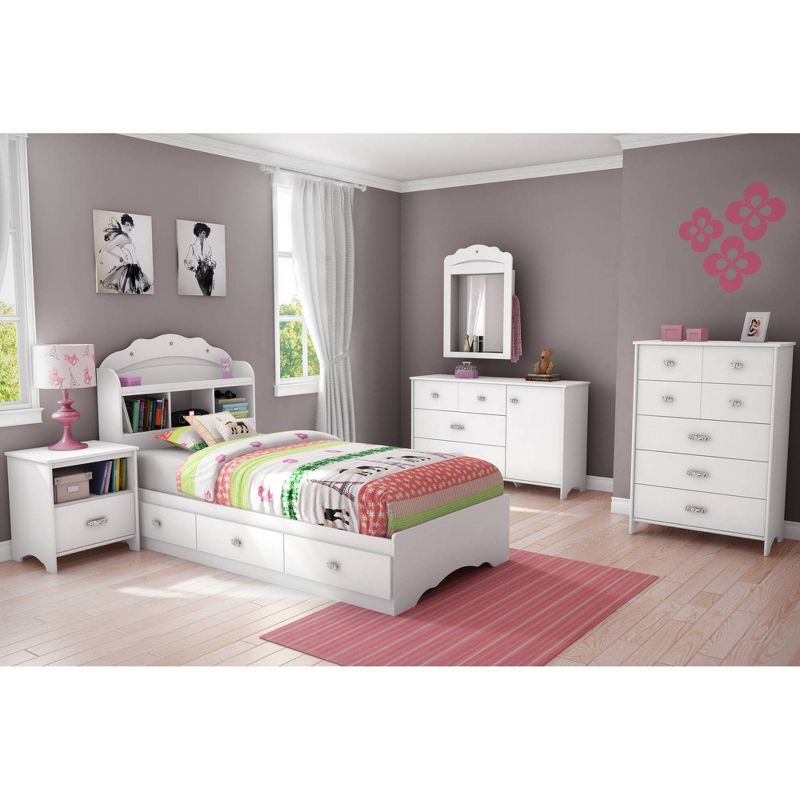 Twin Tiara Mates Bed with 3 Drawers   Pure White  - South Shore