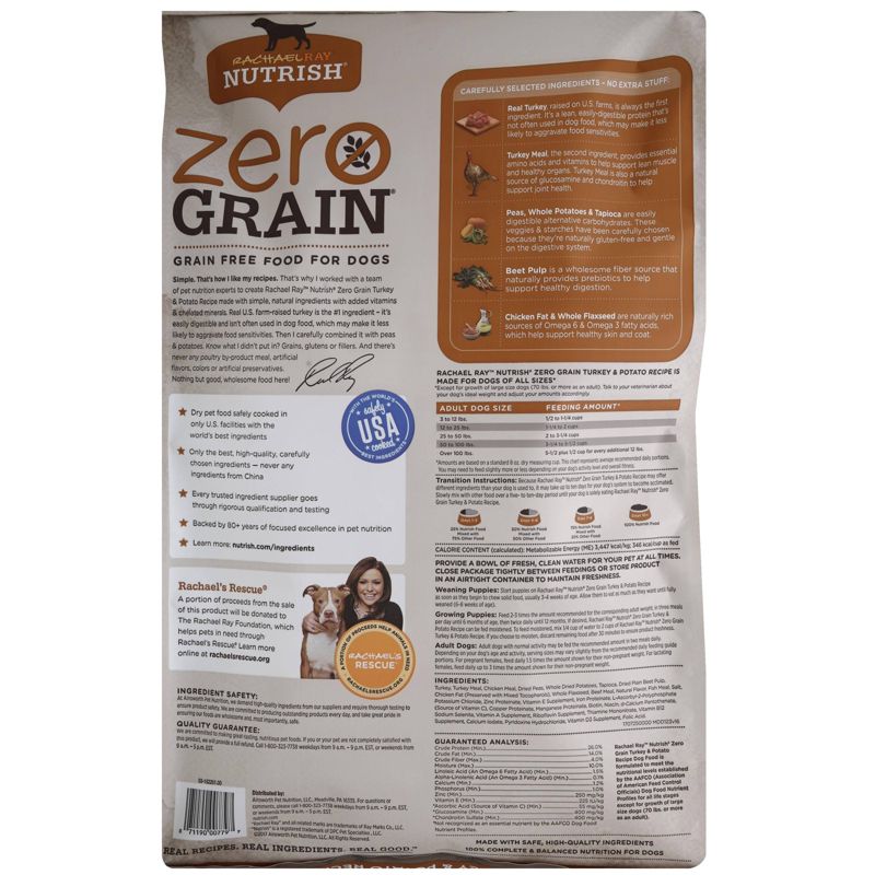 Rachael Ray Nutrish Zero Grain Turkey & Potato Recipe Dry Dog Food - 28lbs