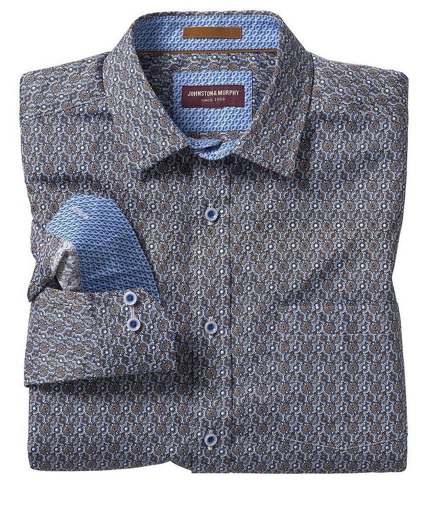 Johnston & Murphy Timepiece Print Long-Sleeve Woven Shirt