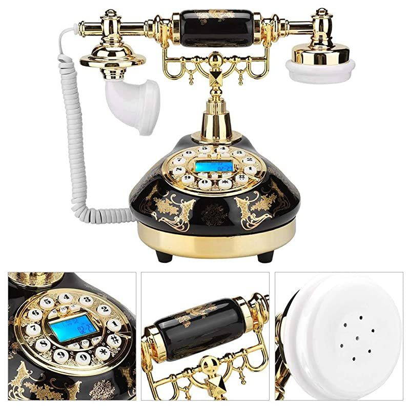Vintage Decor Telephone,Ceramic Black Gold Flower Pattern Antique Telephone Home Decor Desk Phone,Support FSK and DTMF Caller ID, Automatic Detection Function