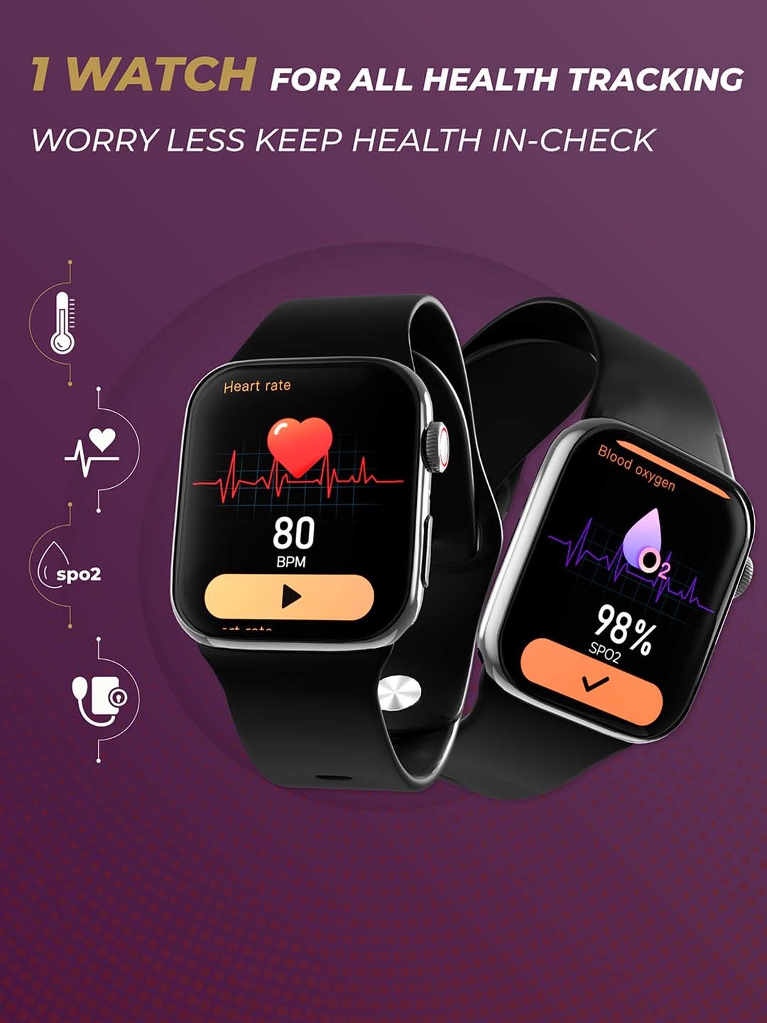 Hammer Pulse Ace Pro 1.81" Bluetooth Calling Smartwatch with HR BP SpO2 (Black)