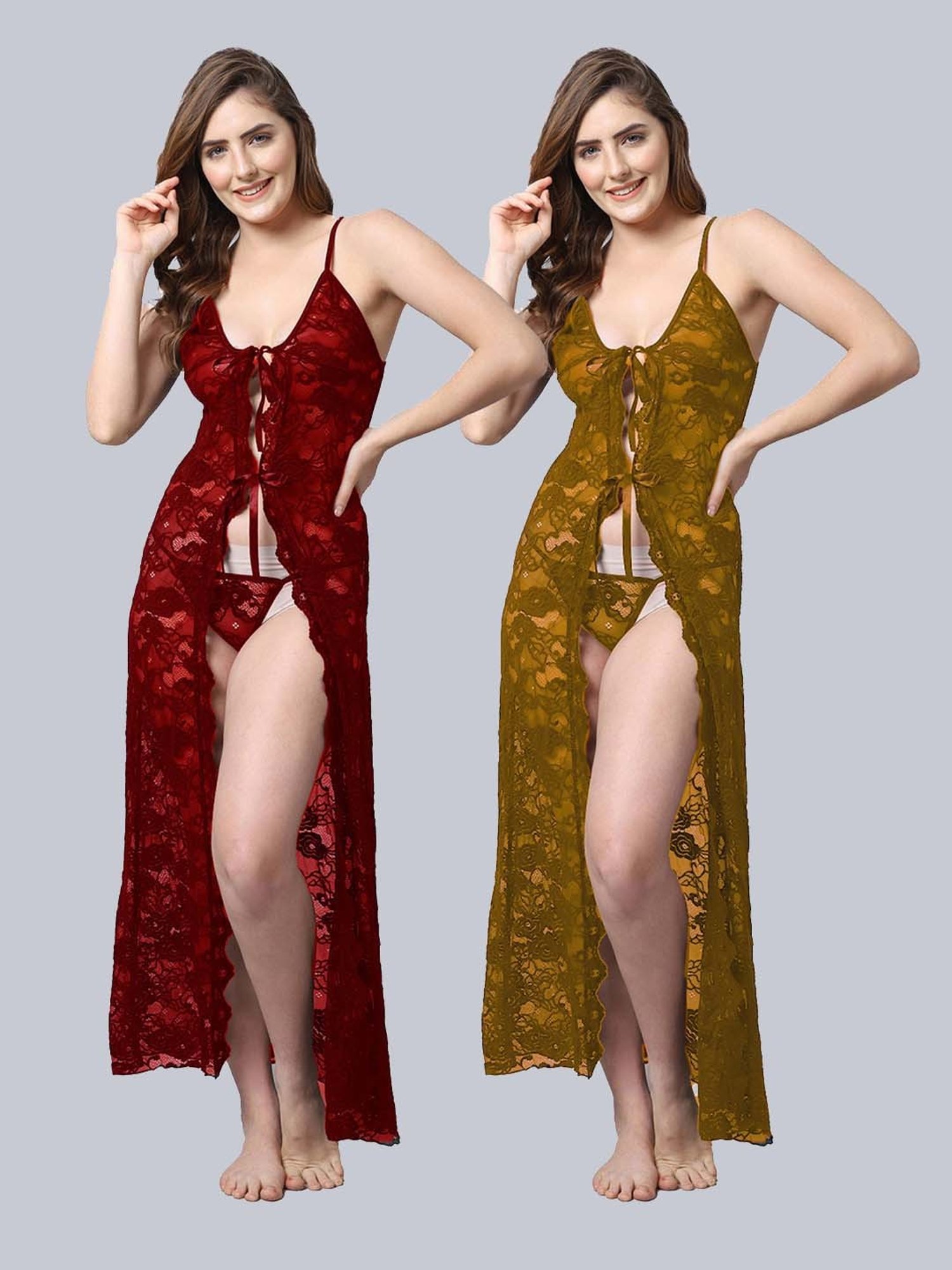 AROUSY Red & Yellow Self Pattern Babydolls - Pack Of 2