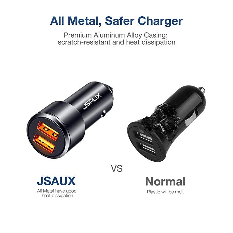 Car Charger  Quick Charge 30 3A Dual USB Ports 36W Fast Car Adapter Metal Compatible with Samsung Galaxy S10 S9 S8 S20 Plus Note 10 9 8 S7 iPhone Xs Max XR X 8 7 6 iPad LG G6 V20 Moto Black