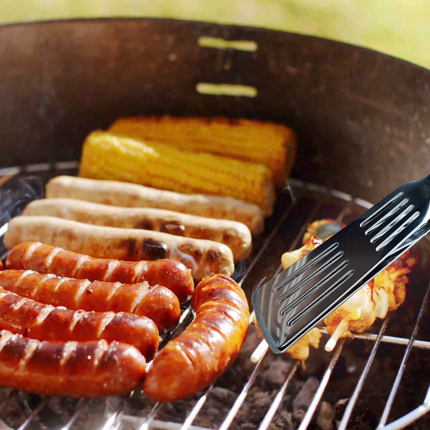 Yukon Glory Premium Stainless-Steel, Rubber-Grip Tongs-Spatula, Perfect for Grilling, Cooking, Frying, and Griddling