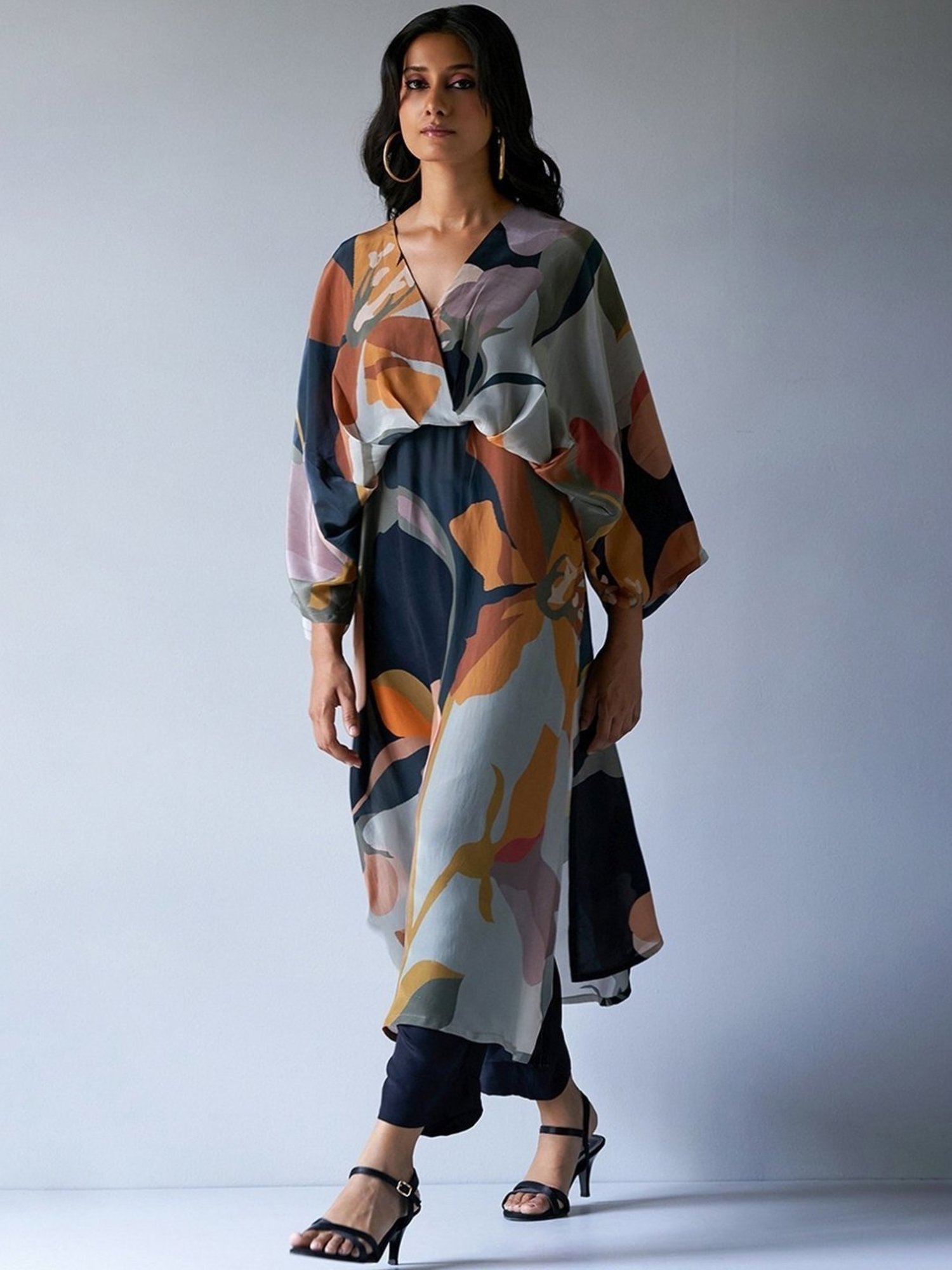 Ganga Fashions Black, Grey & Brown Mix Colour Crepe Silk Printed Kurta with Pant