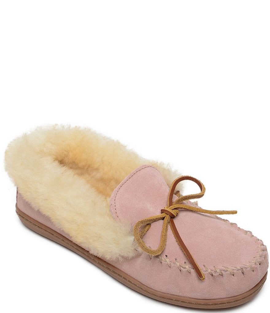 Minnetonka Alpine Suede Sheepskin Moc Slippers
