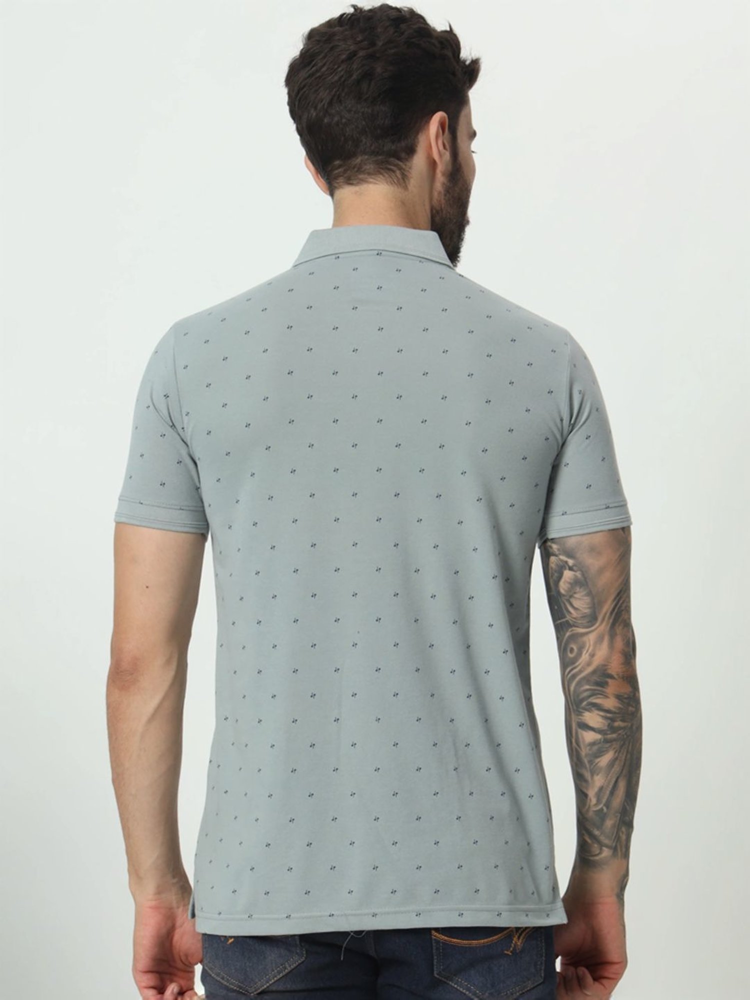 Tab91 Grey Regular Fit Printed Polo T-Shirts