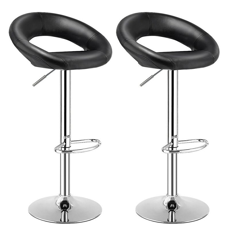 Costway Set of 2 Bar Stools Adjustable PU Leather Barstools Swivel Pub Chairs Black New Low Back