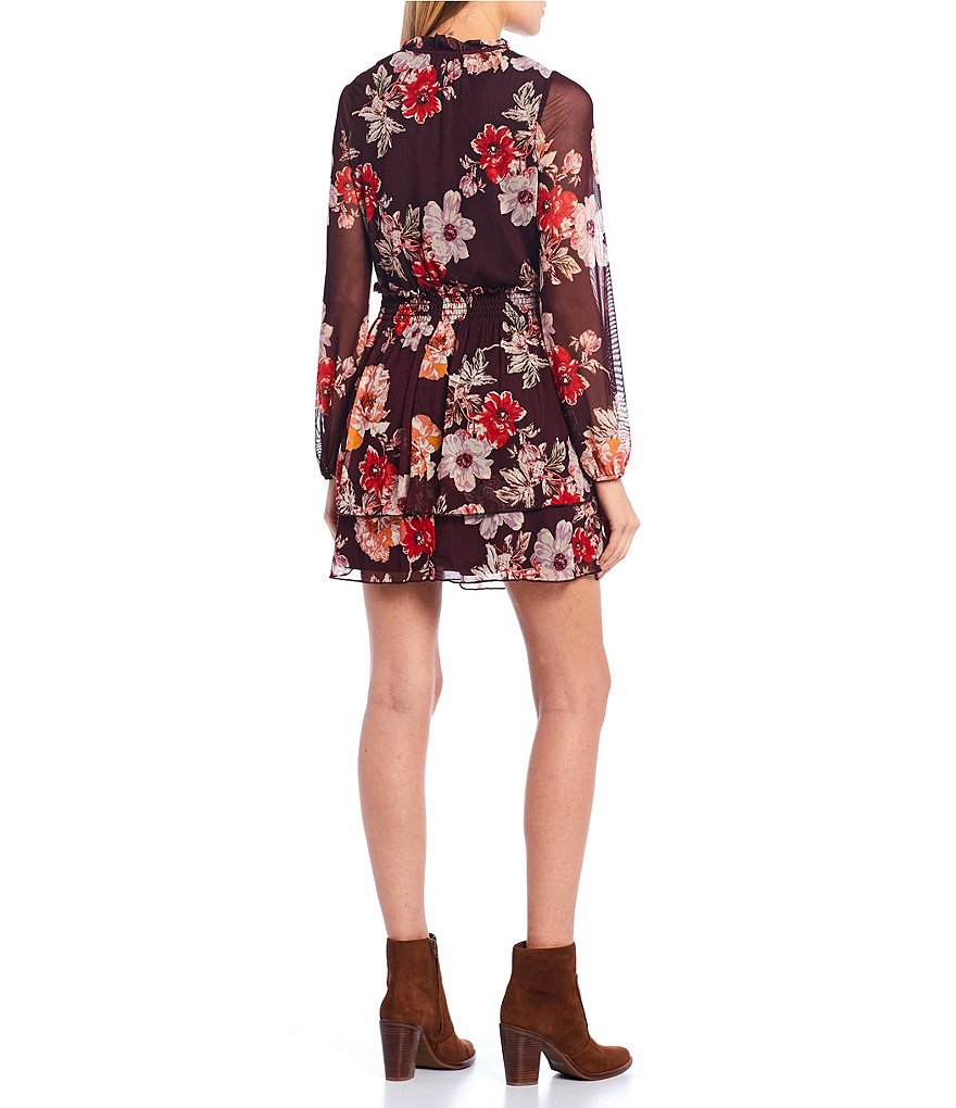 Allison & Kelly Floral Print Mesh Double Hem Dress
