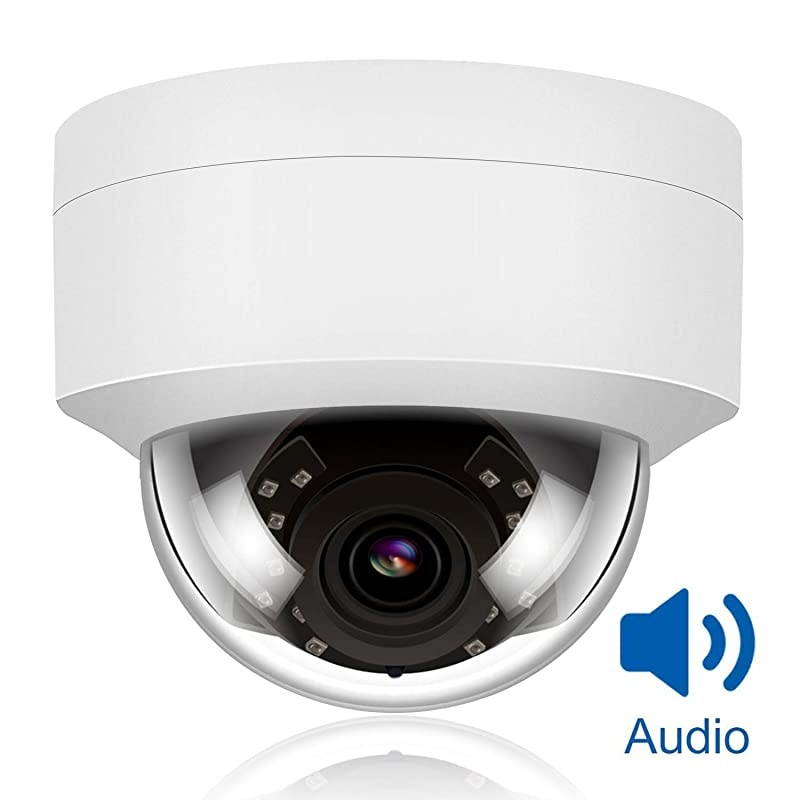 5MP PoE IP Dome Camera with Microphone Audio IP Security Camera Outdoor Night Vision 98ft Weatherproof IP66 Indoor Outdoor ONVIF Compaliant Wide Angle 28mm Compatible Hikvision IPCD250WS