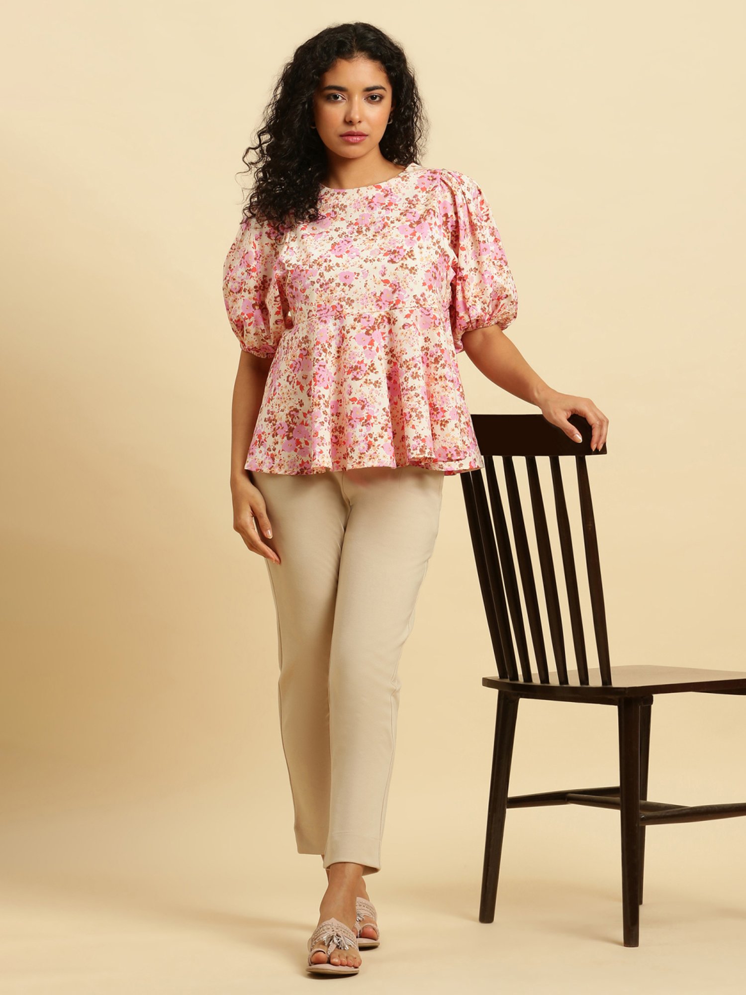 W Pink Cotton Printed Top