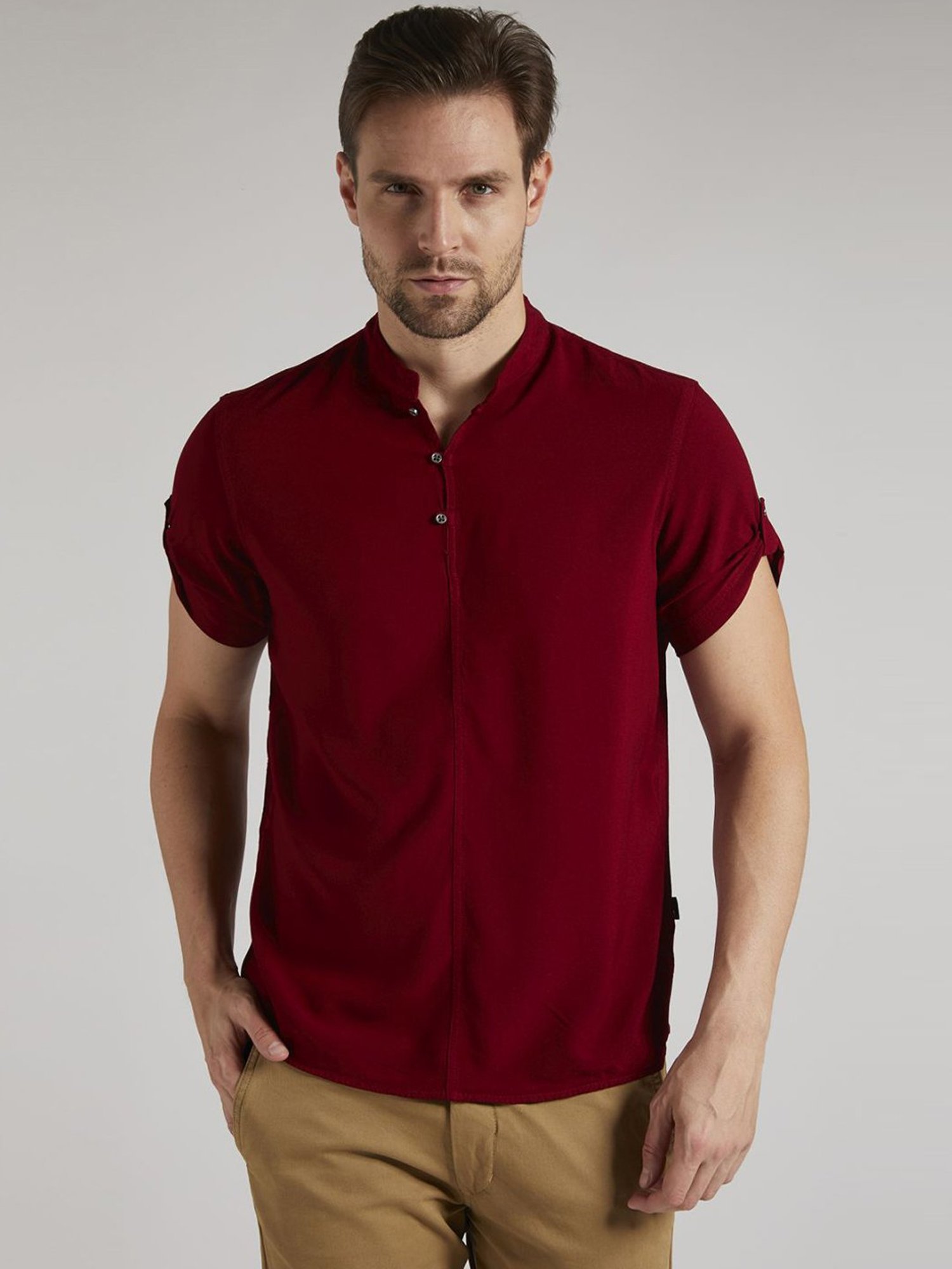 Identiti Maroon Tapered Fit Short Kurta