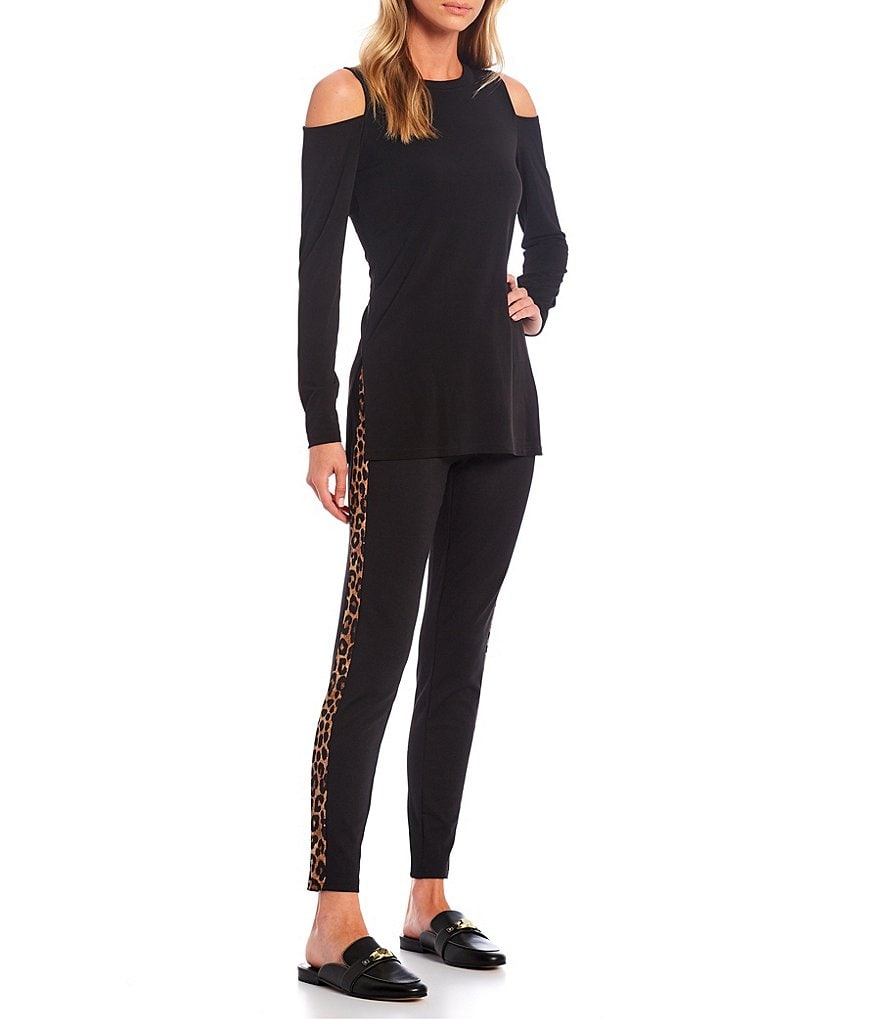 MICHAEL Michael Kors Solid Ponte Pull-On Cheetah Side Panel Leggings