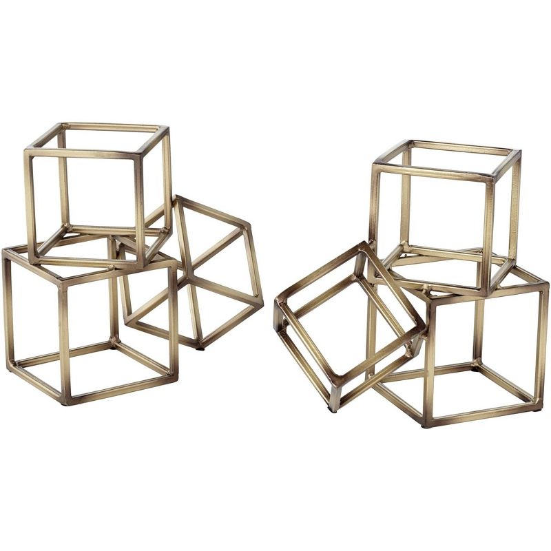 Studio 55D Tricube Antique Brass Finish 7 1/2" High Geometric Bookends