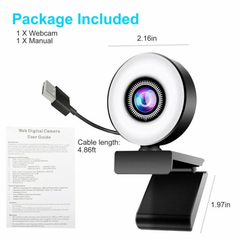 Vicabo 2K Quad HD Webcam for PC Computer 1440P QHD Camera, USB Web Cam Buit-in Microphone, Expandable Tripod, Touch Switch Light, for Skype, Zoom, Streaming, Teleconference etc.