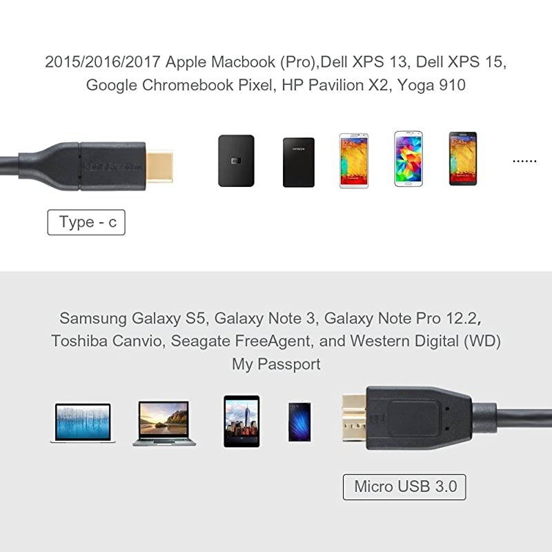 USB C to Micro B 30 Cable Gen2 10Gbps 1ft USB 31 External Hard Drive Cable Compatible with MacBook Pro Galaxy S5 Note 3 etc 03M Black