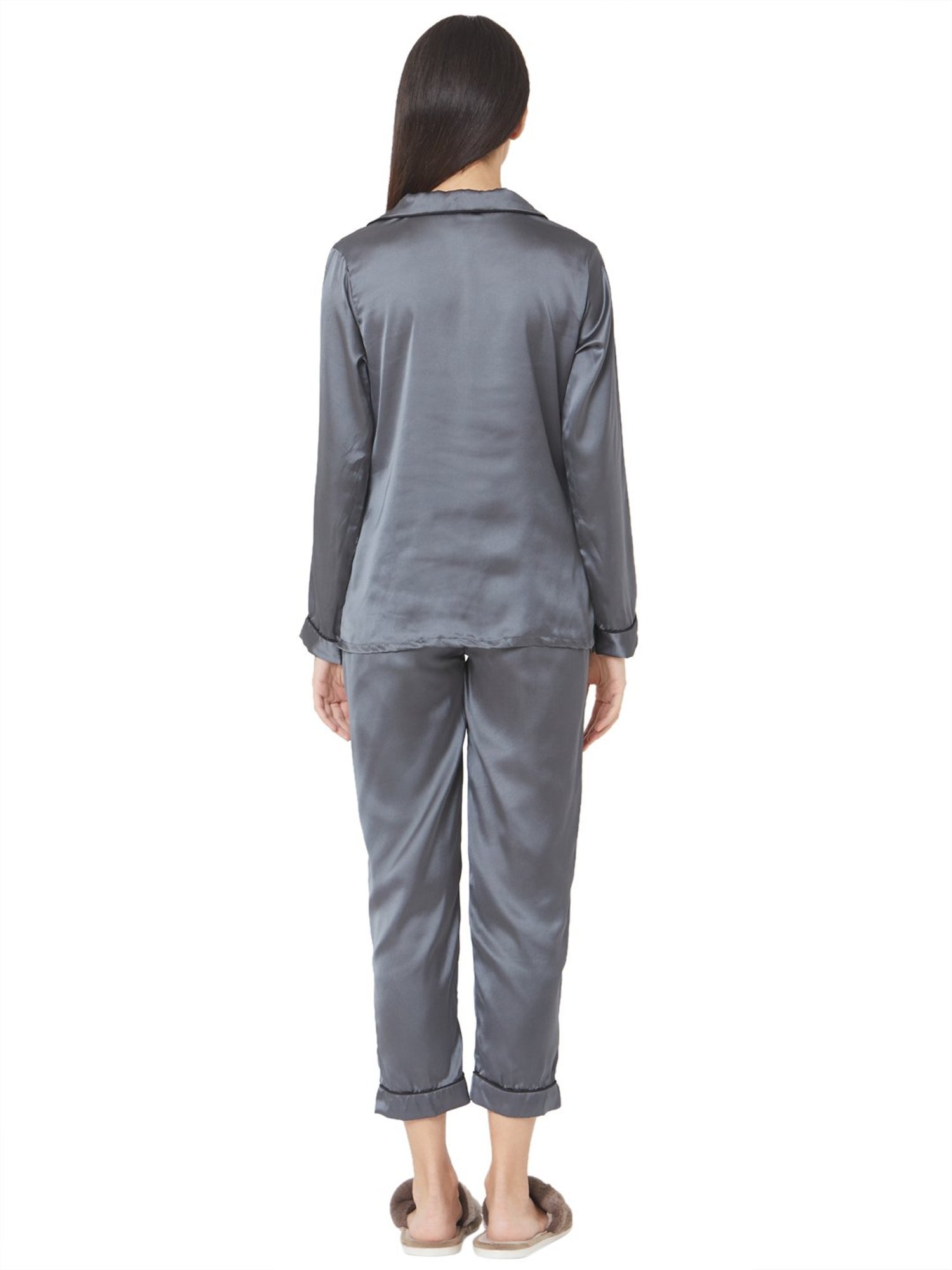 Smarty Pants Dark Grey Satin Print Shirt With Pyjamas