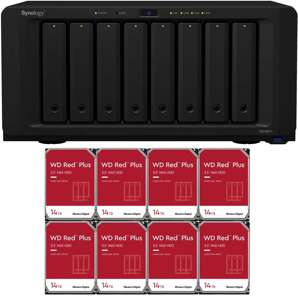 Synology DS1821+ DiskStation with 8GB RAM and 32TB (8 x 4TB) of Western Digital RED Plus NAS Drives Fully Assembled and Tested By CustomTechSales
