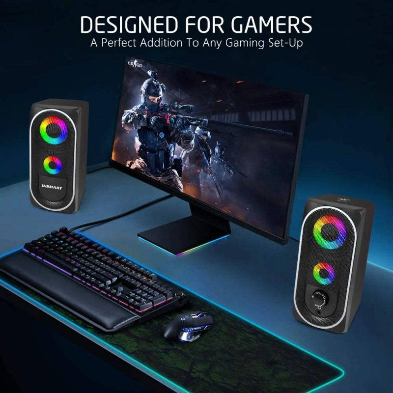 Computer Speakers, 2.0 Stereo Volume Control with RGB Light USB Powered Gaming Speakers for PC/Laptops/Desktops/Phone/Ipad/Game Machine (5Wx2)