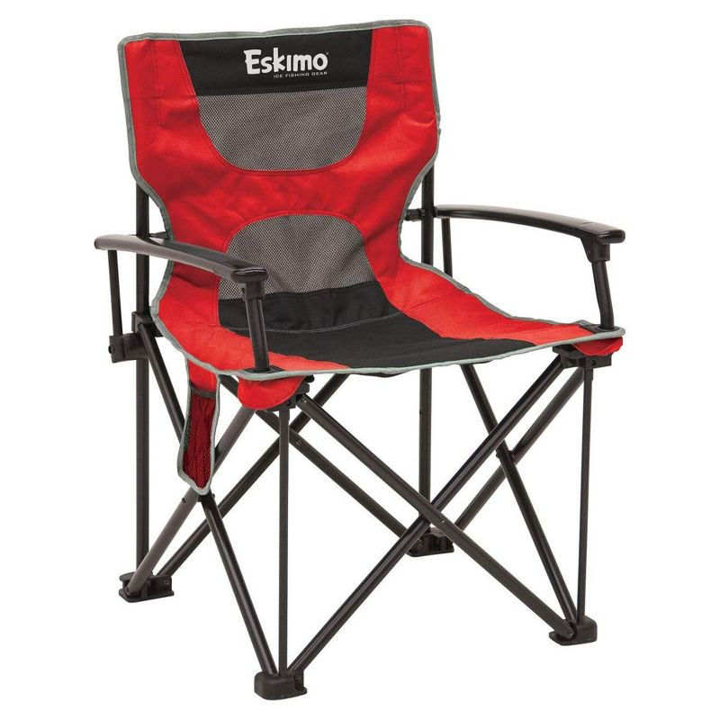 Eskimo 30619 Extra Large Portable Folding Quad Ice Fishing Gear Seat Chair w/ Mesh Pocket and Carrying Case, Red
