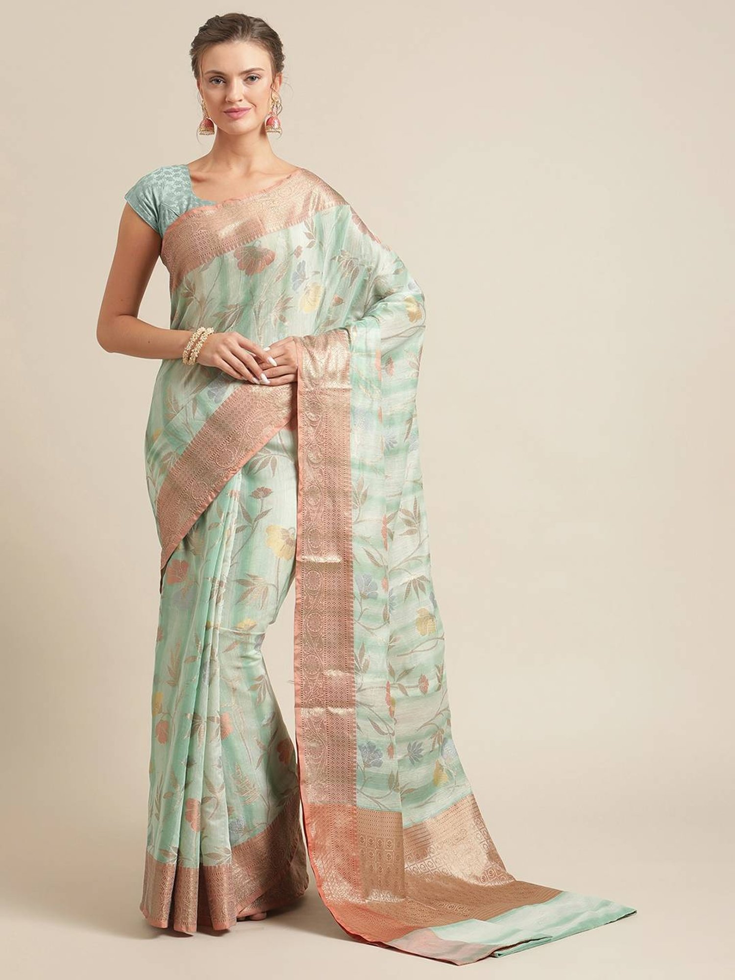 Banarasi Silk Works SeaGreen Woven Saree with Blouse