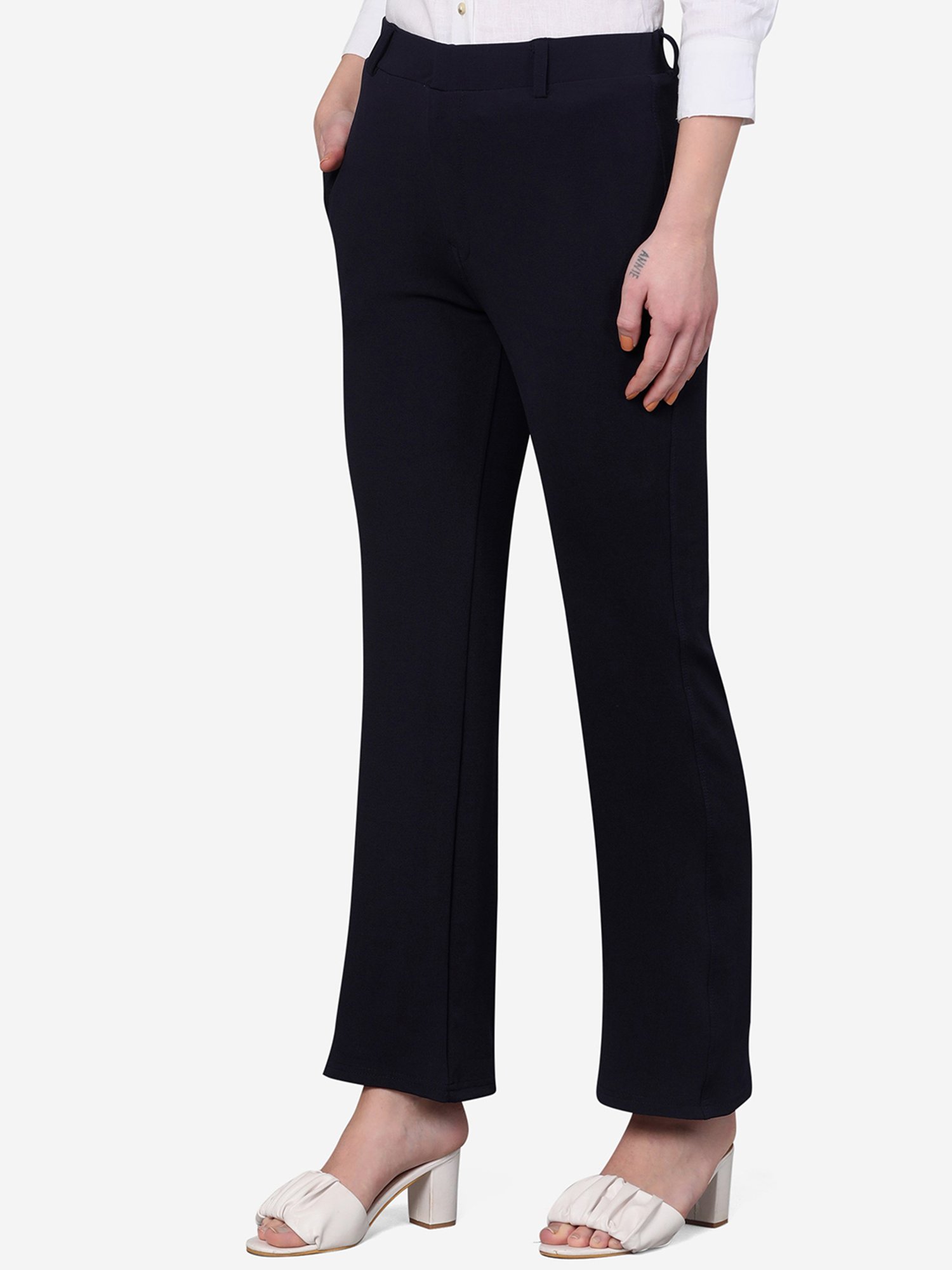 FITHUB Navy Regular Fit High Rise Trousers
