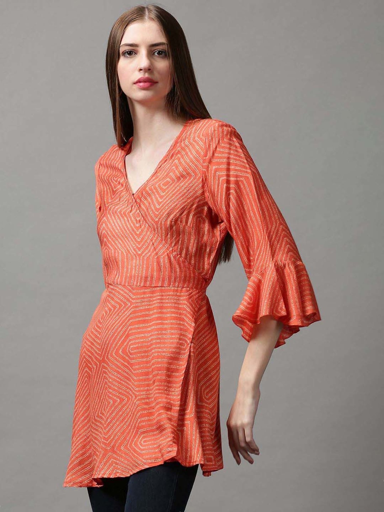 SHOWOFF Orange Printed Shrug