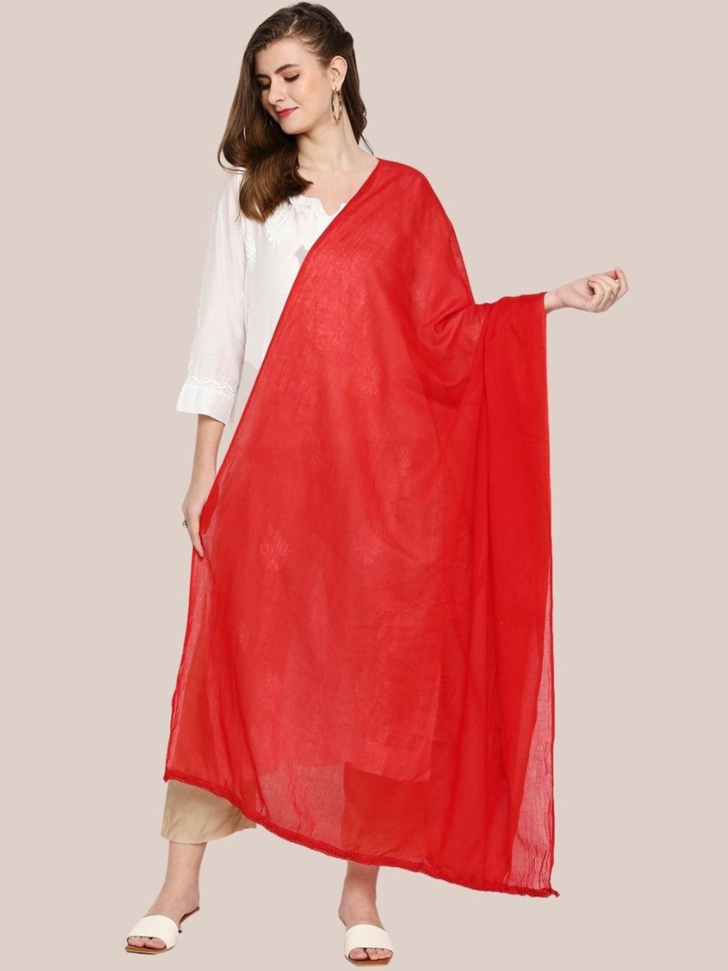 Dupatta Bazaar Red Cotton Dupatta