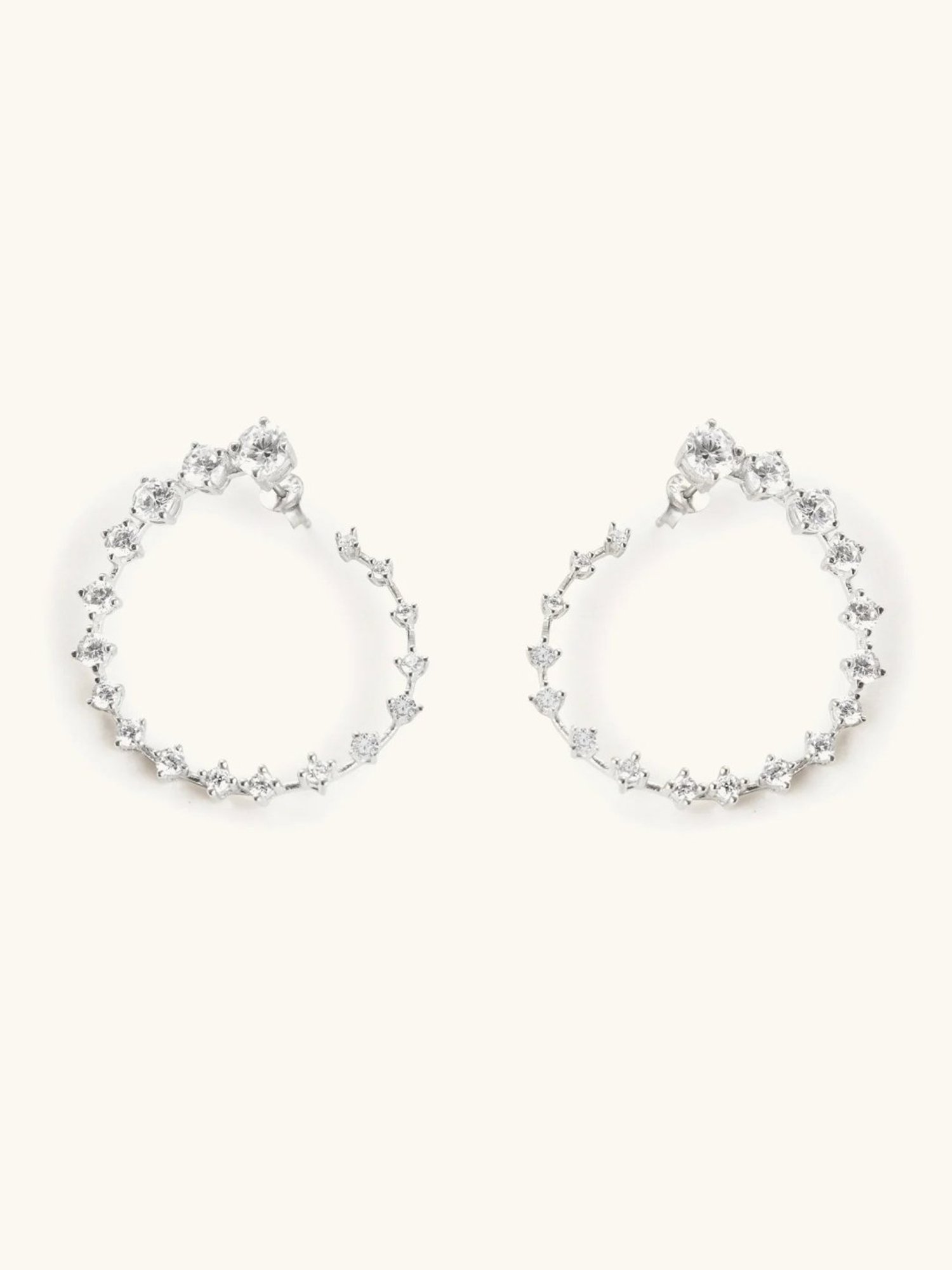 Mabel 92.5 Sterling Silver Solitaire Studded Hoop Earrings for Women - Set of 2