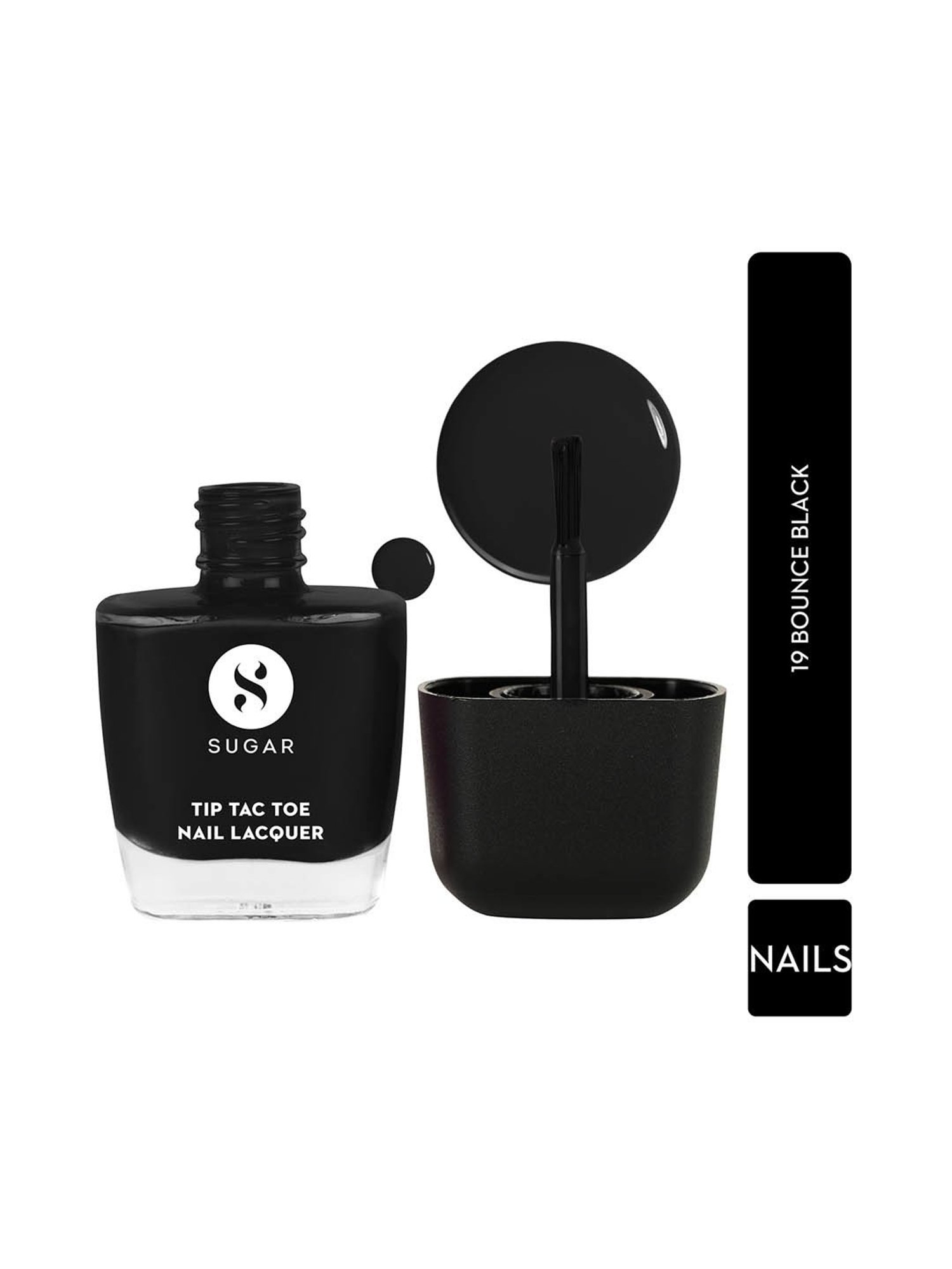 SUGAR Cosmetics Tip Tac Toe Nail Lacquer Classic 19 Bounce Black - 9 ml