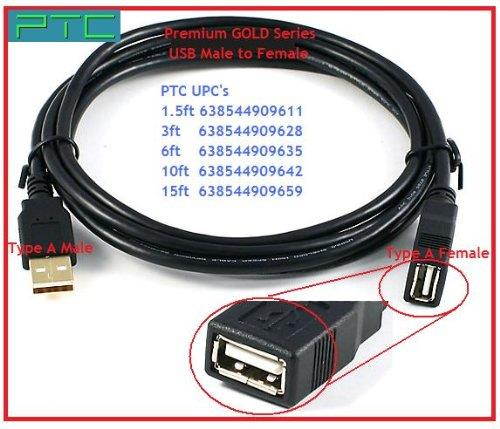 6 ft PTC Premium GOLD Series A-A Male/Female USB2.0 CERTIFIED Extension cable