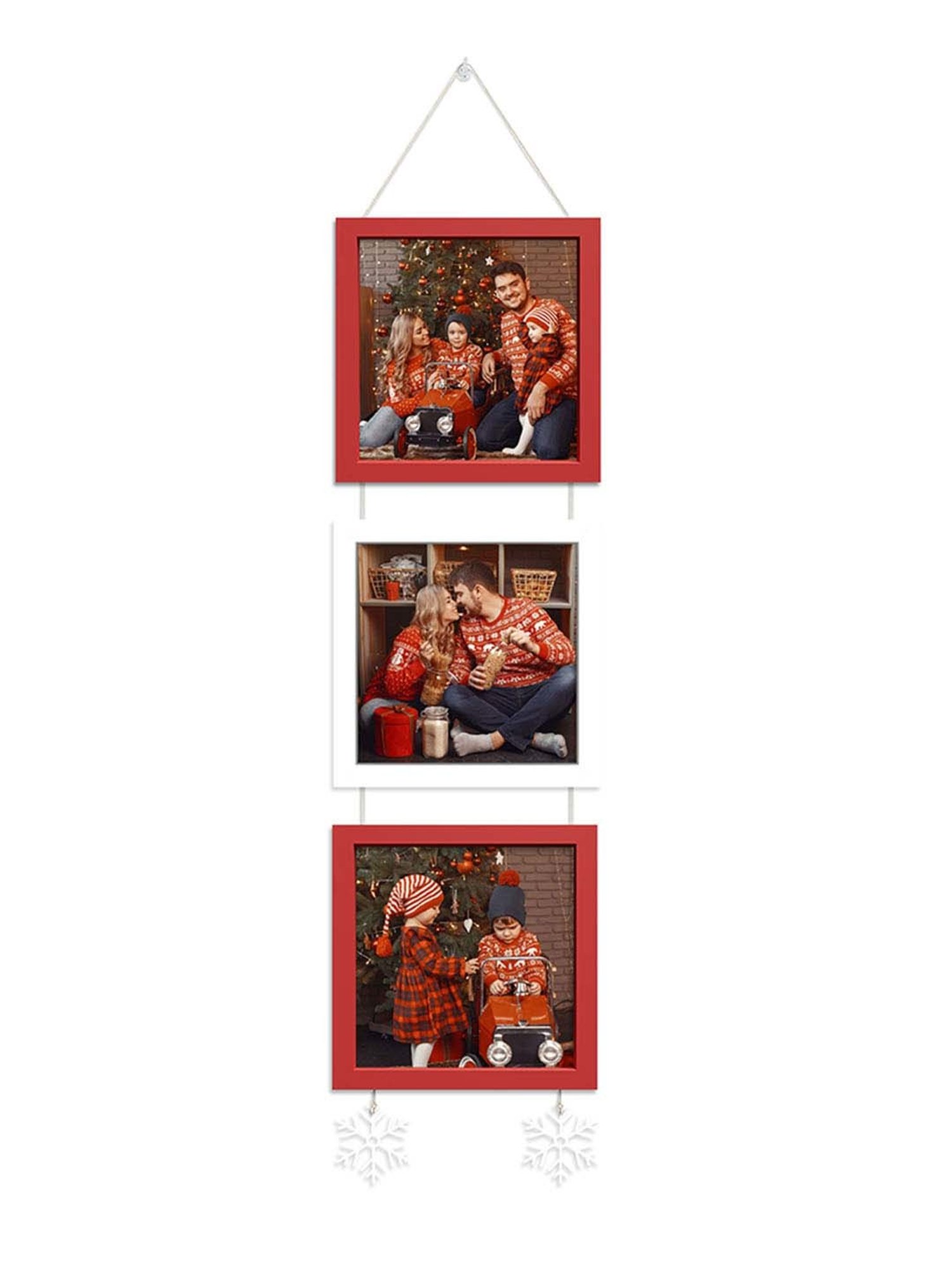 Art Street Red & White Synthetic Wall Mounted Collage Photoframe - Set of 3