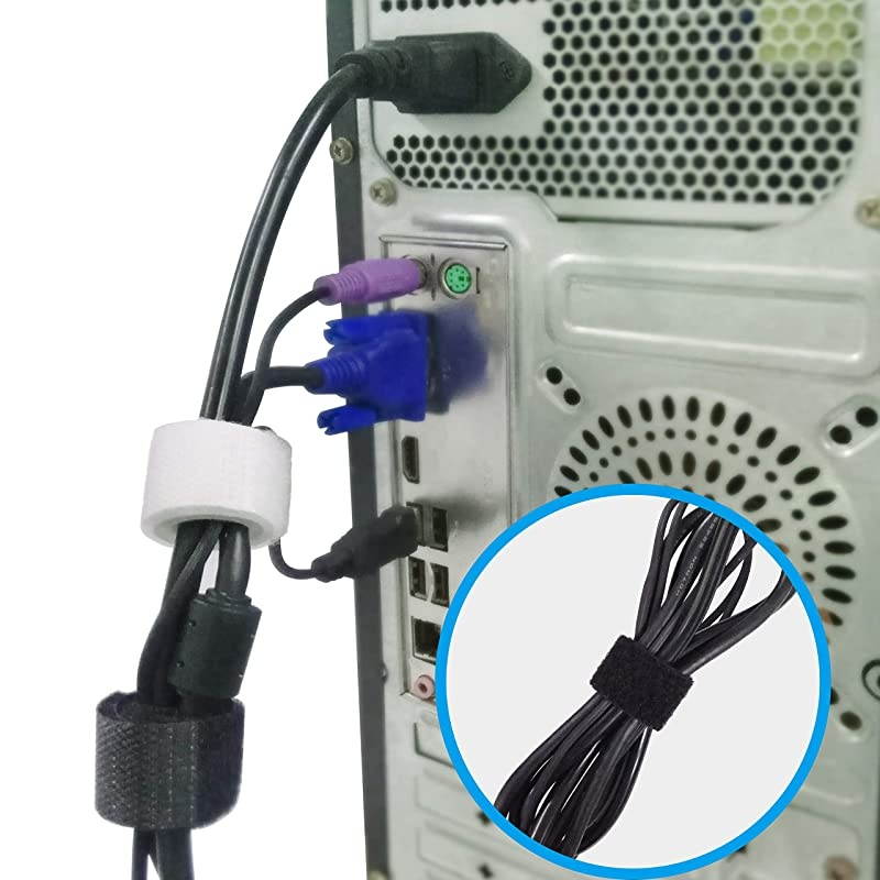 50 Pack Fastening Cable Straps Reusable Cord Organizer Keeper Holder Cable Ties for Earphones Earbuds Headphones Home Office Tablet PC TV Wire Management 3 Size Black and White