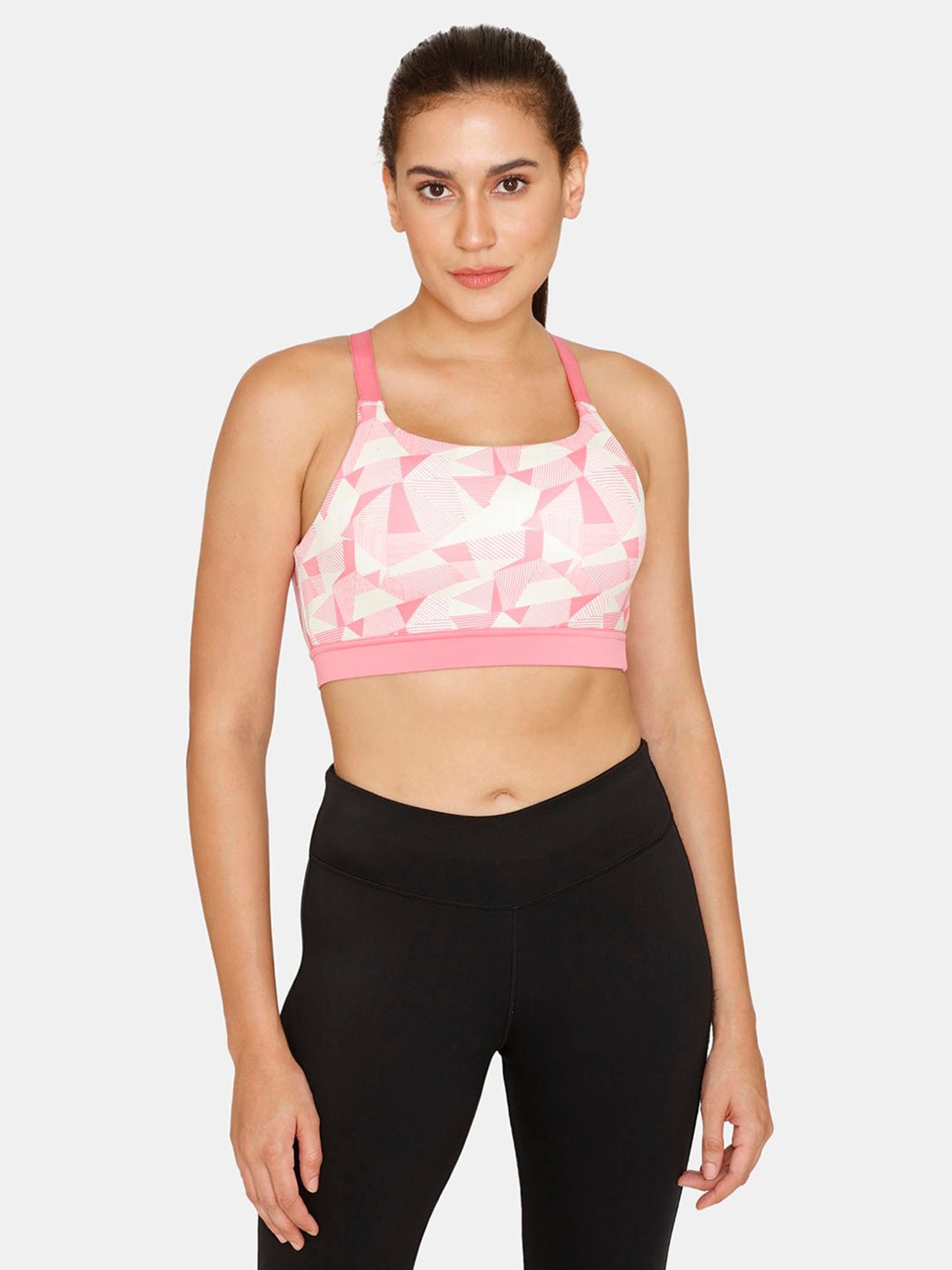 Zelocity by Zivame Pink & White Non Wired Non Padded Sports Bra