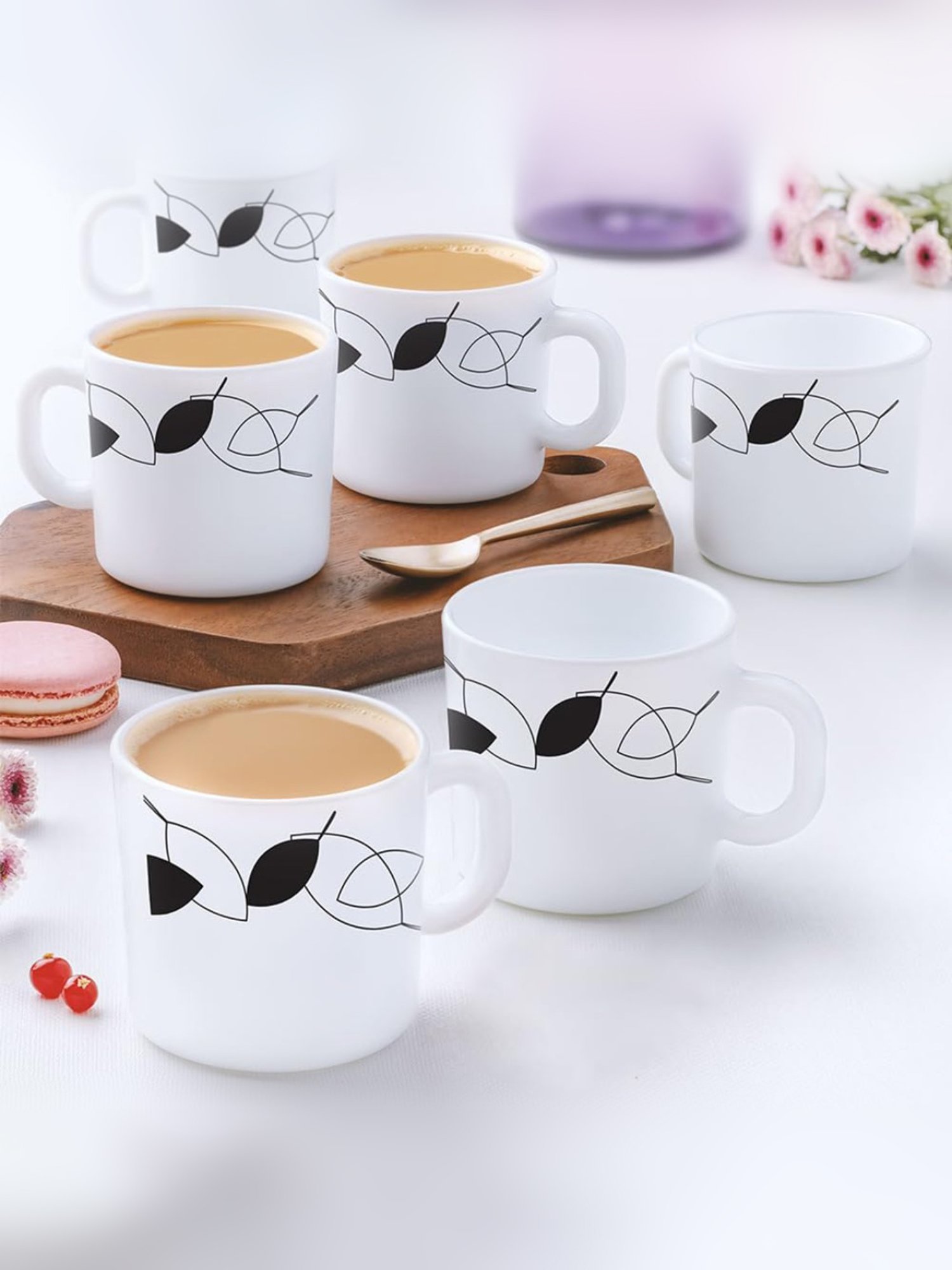 Larah by Borosil White Ceramic Tea & Coffee Mug - Set fo 6 180ml