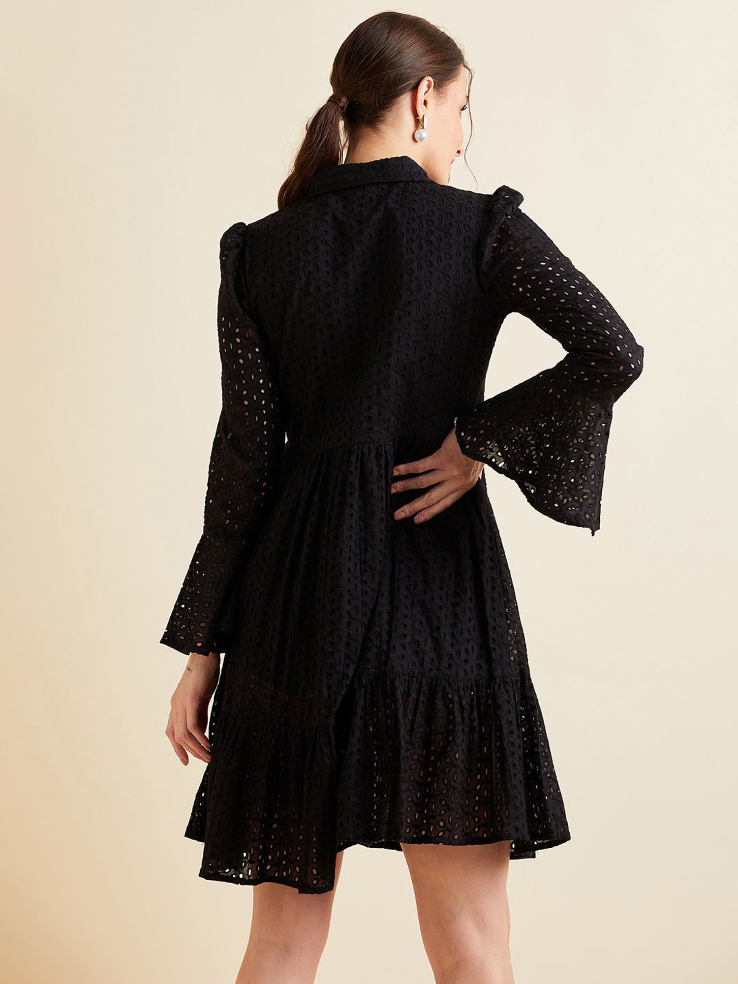 PANIT Black Cotton Embroidered Ethnic Dress