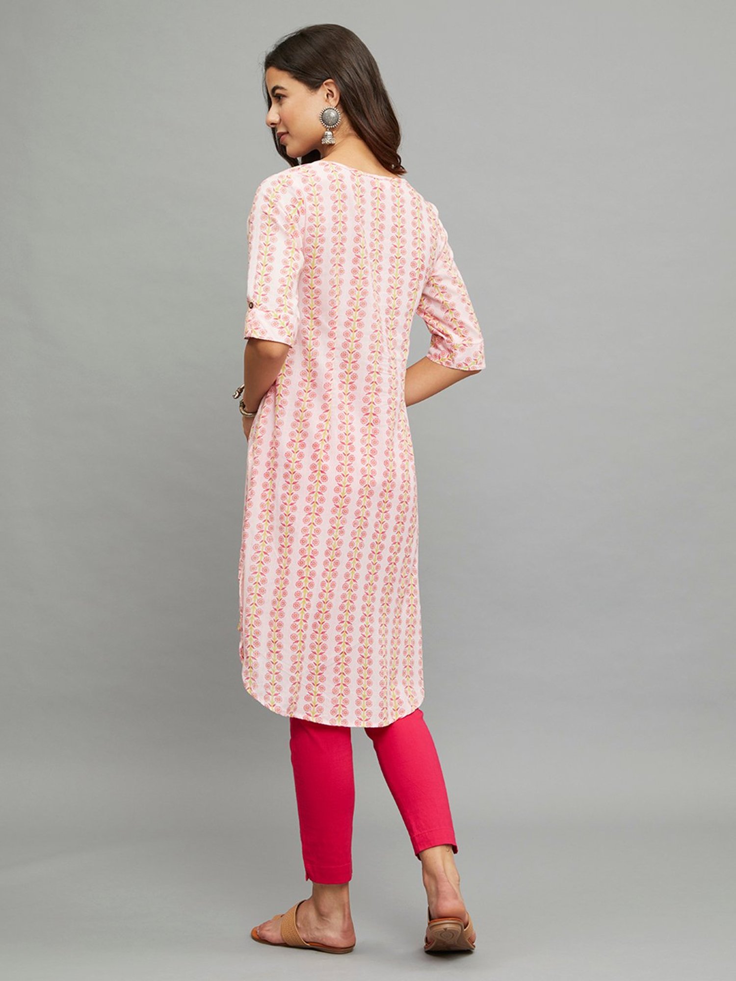 paislei Light Pink Printed High low Kurta