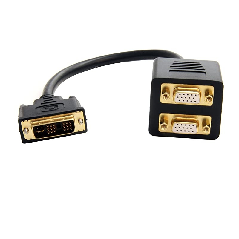 com 1 ft 30cm DVI to Dual VGA Y Splitter Cable DVII Analog to Dual VGA 1x DVII M 2x VGA F DVISPL1VVBlack