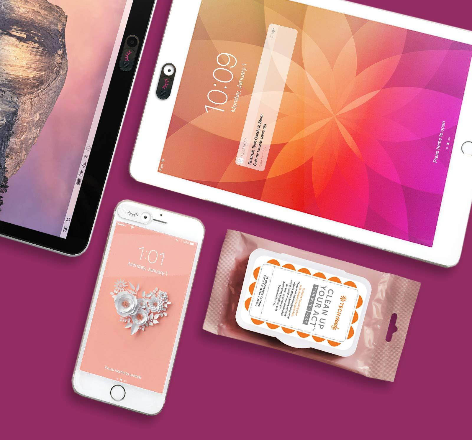 Bad Guy Blocker Removable Webcam Cover Camera Curtain for Web Security - Works on laptops, Phones, and Tablets - Black Color with Pink Lashes