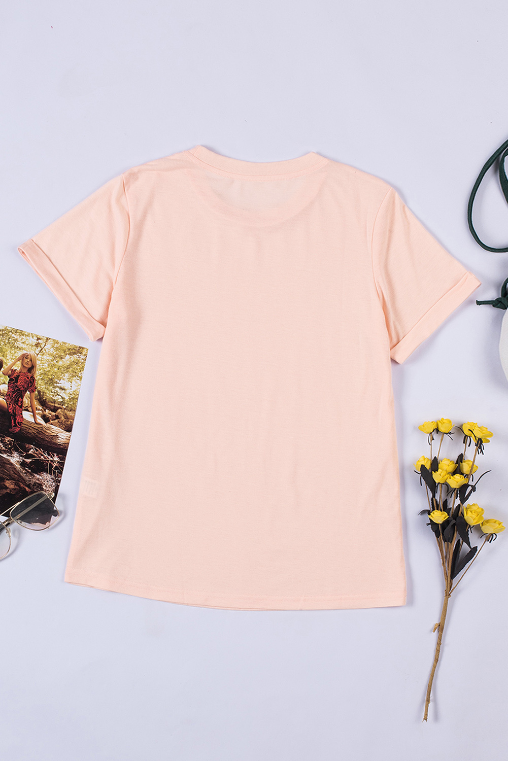 Blank T Shirt - Pink Casual Solid Color Crew Neck Tee Customized