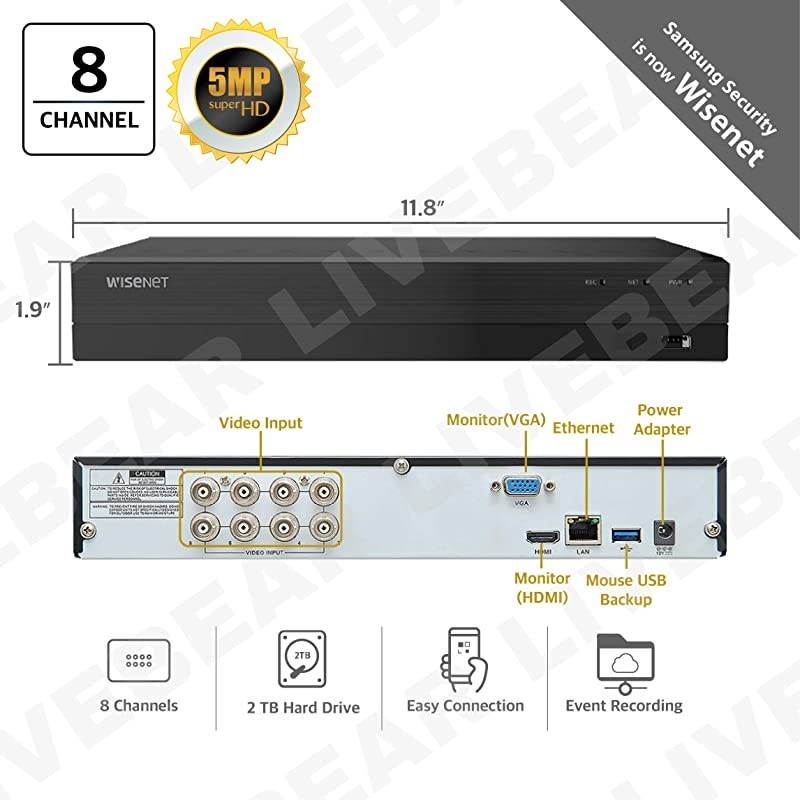 SDR-843052T 8 Channel Super HD Video Security DVR with 2TB Hard Drive